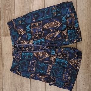 PATAGONIA Abstract Tiki Pattern Blue Green Nylon Mens Sz 32 Swim Board‎ Shorts